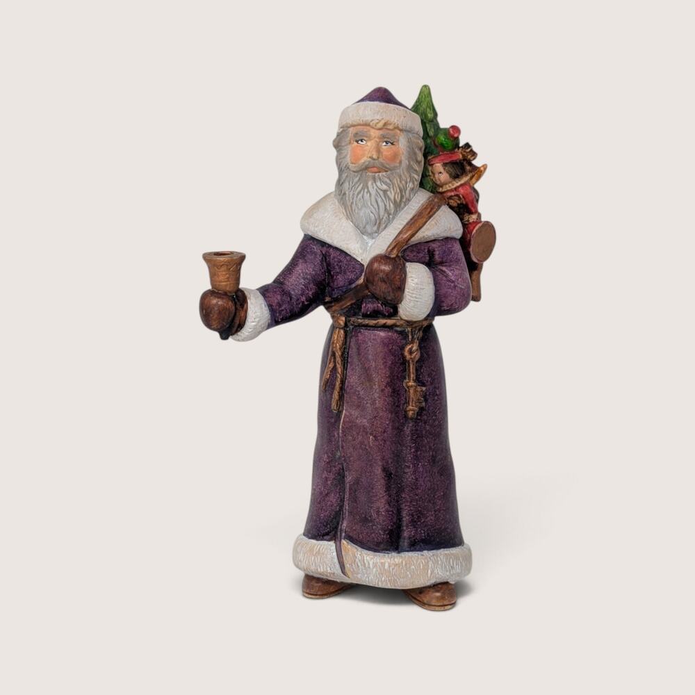 Vintage 1980s Purple Robe Santa Figurine | Old World Santa Statue